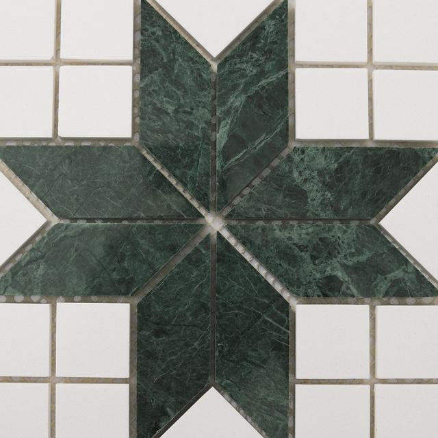 Green and White Star Marble Mosaic Tiles — mosaic ghép nghệ thuật bằng đá marble trắng & xanh lục