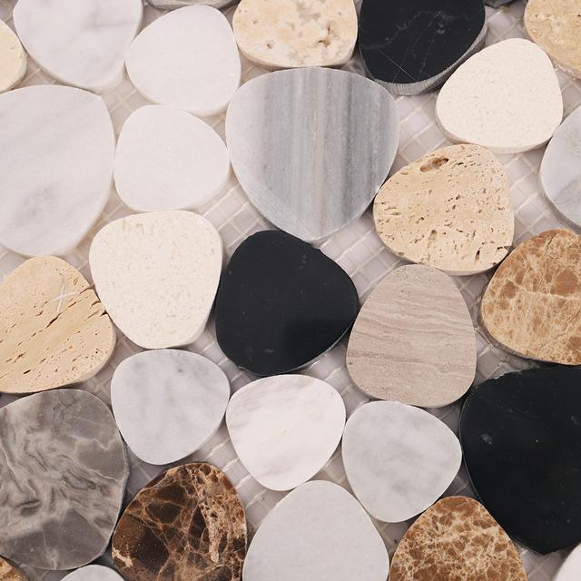 Black and Beige Flat Pebble Marble Mosaic Tiles — mosaic ghép nghệ thuật bằng đá marble đen & beige
