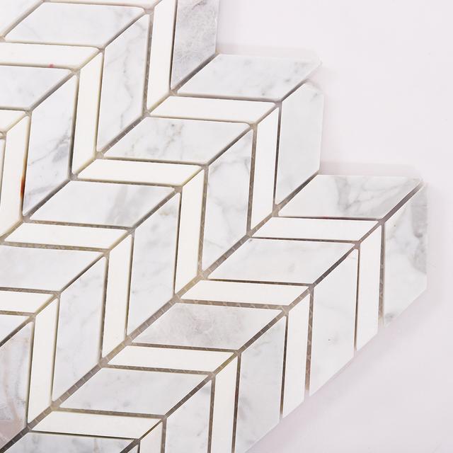 Carrara White Herringbone Marble Mosaic — mosaic xương cá bằng đá marble trắng Carrara