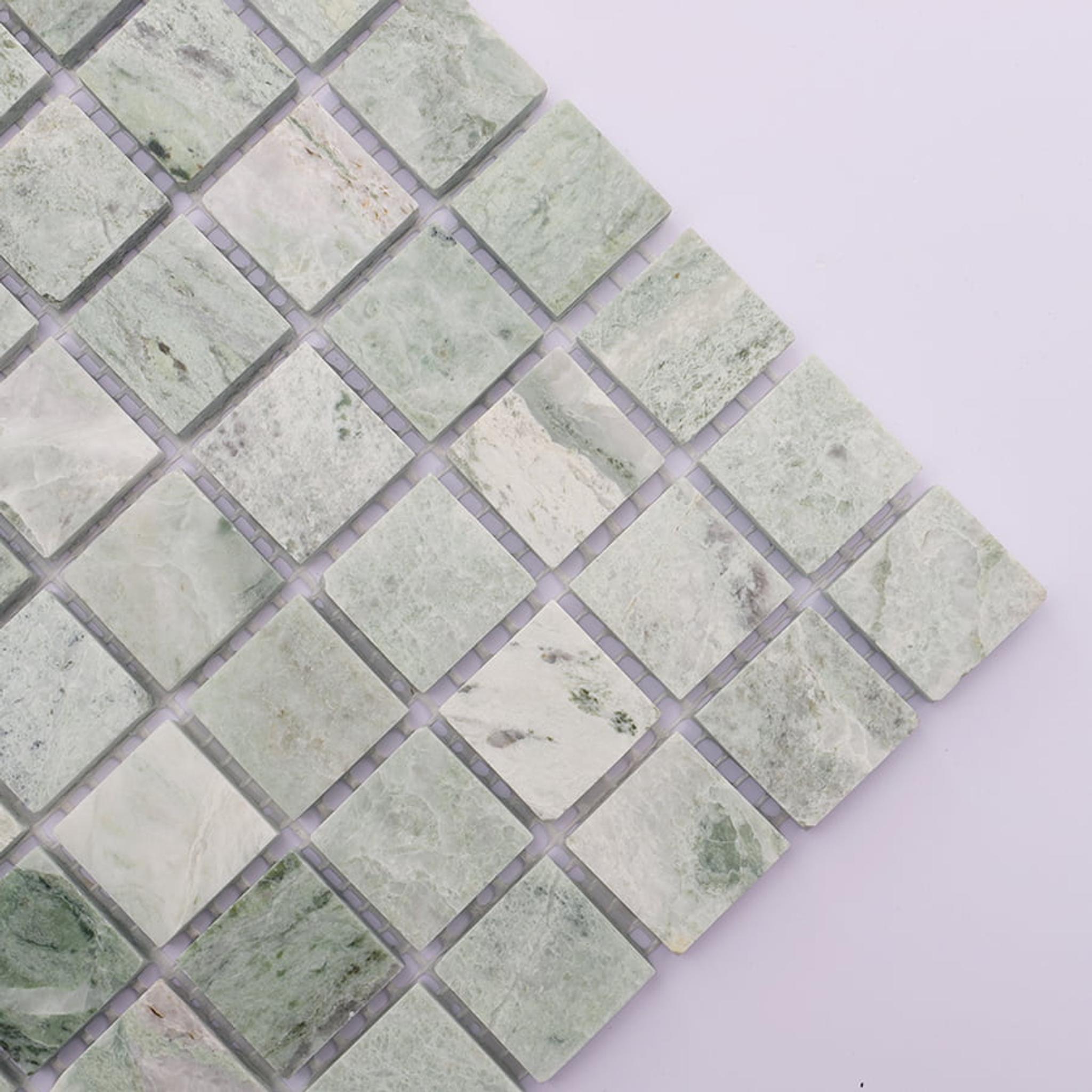 Envy Green Square Marble Mosaic Tiles — mosaic vuông bằng đá marble xanh lục & đỏ
