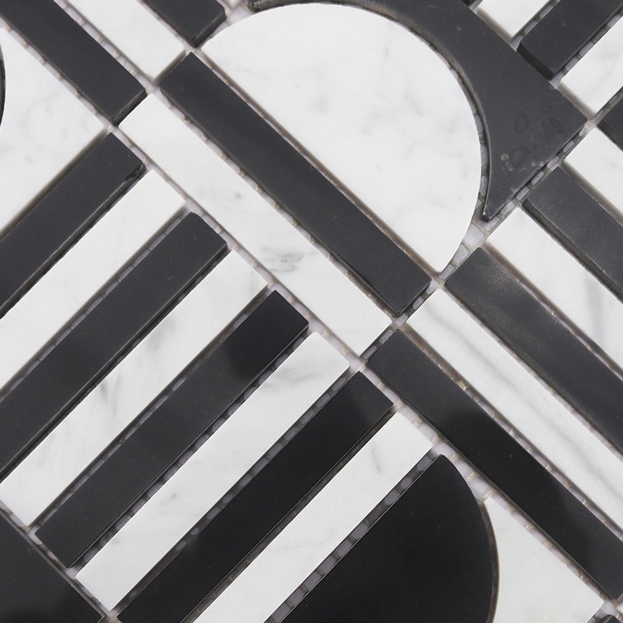 Black and White Geometric Marble Tile — mosaic ghép nghệ thuật bằng đá marble đen & trắng