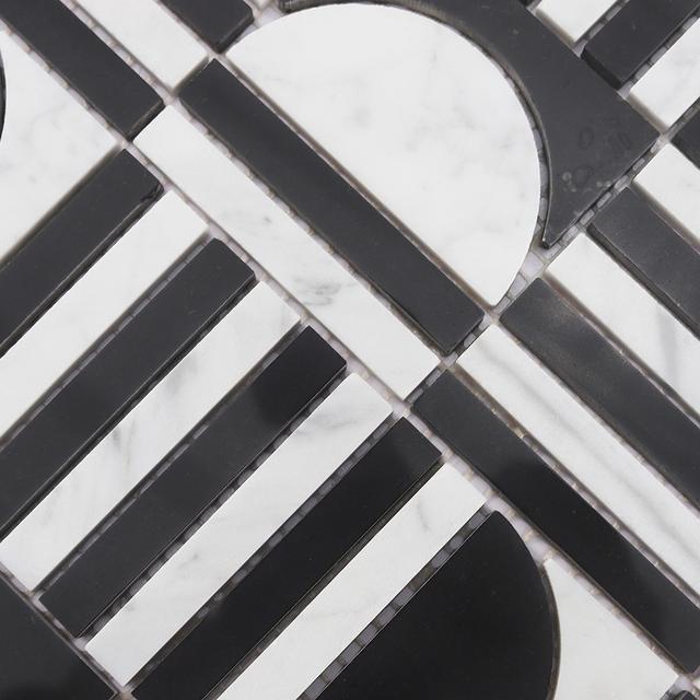Black and White Geometric Marble Tile — mosaic ghép nghệ thuật bằng đá marble đen & trắng