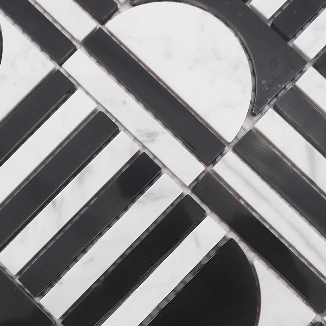Black and White Geometric Marble Tile — mosaic ghép nghệ thuật bằng đá marble đen & trắng