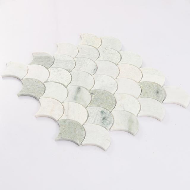 Green Fish Scale Marble Mosaic Shower Wall Tile — mosaic vảy cá (fish scale) bằng đá marble xanh lục