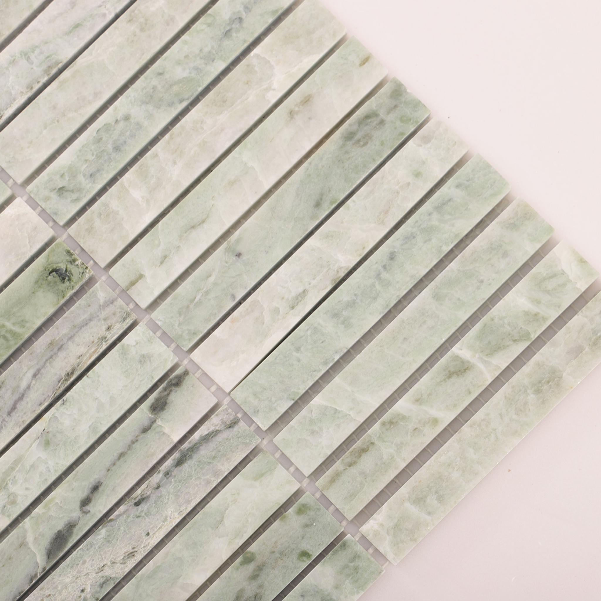 Polished Ming Green Marble Vertical Mosaic Wall Tiles — mosaic ghép nghệ thuật bằng đá marble xanh lục