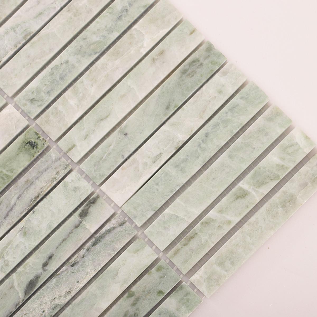 Polished Ming Green Marble Vertical Mosaic Wall Tiles — mosaic ghép nghệ thuật bằng đá marble xanh lục