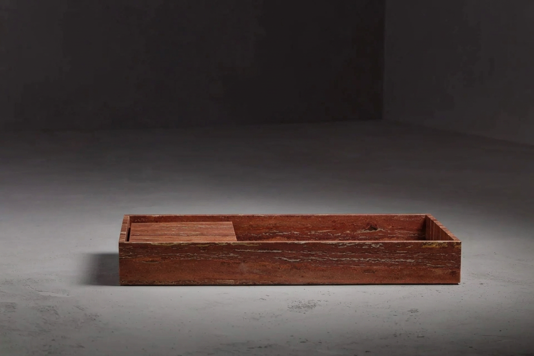 Lavabo đá đặt bàn thuôn dài — travertine Đỏ vein-cut