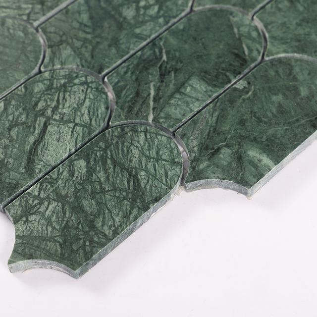 Long Fan Verde Green Marble Mosaic Tile — mosaic nan quạt bằng đá marble xanh lục