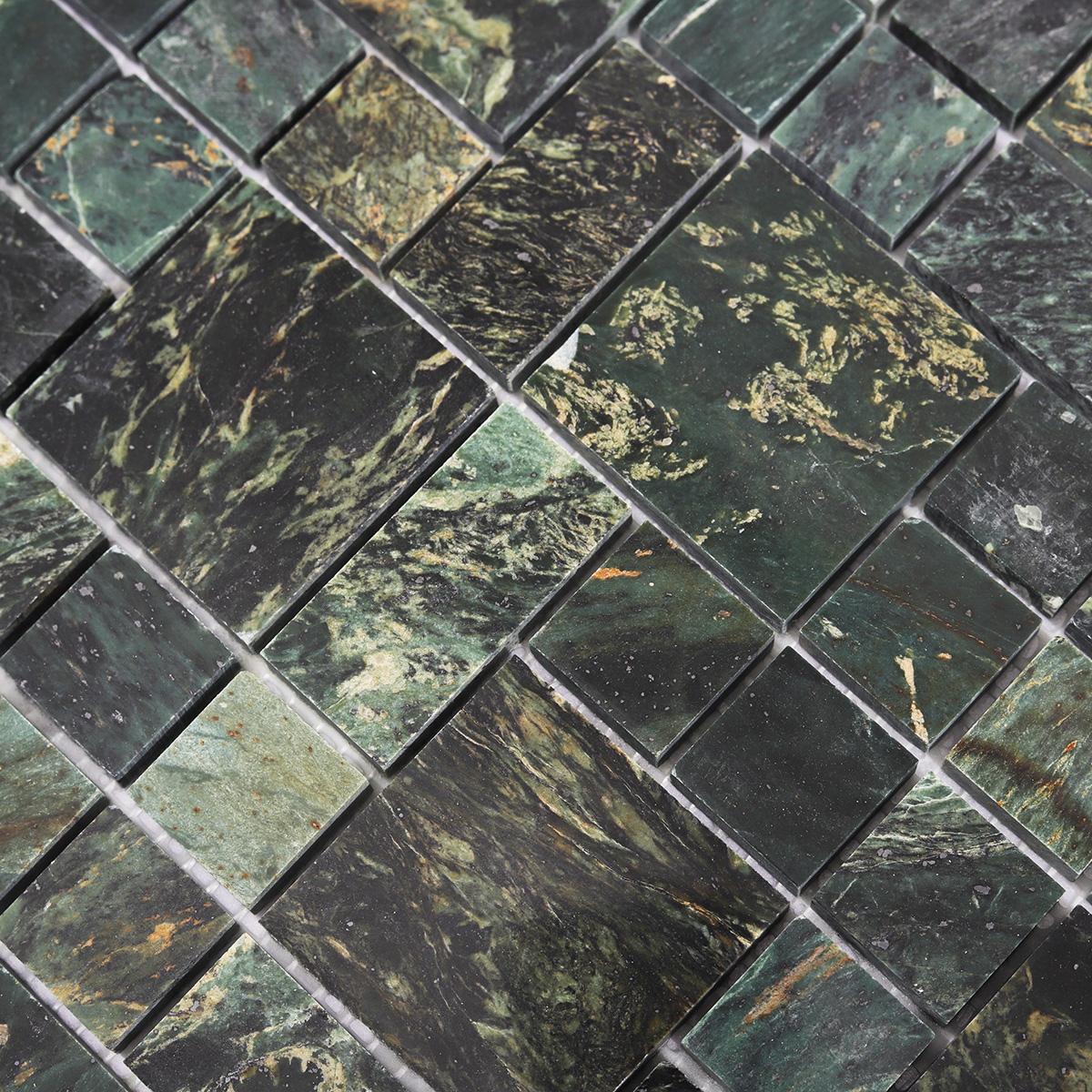 Dark Green Natural Marble Honed Mosaic Bathroom Tiles — mosaic ghép nghệ thuật bằng đá marble xanh lục