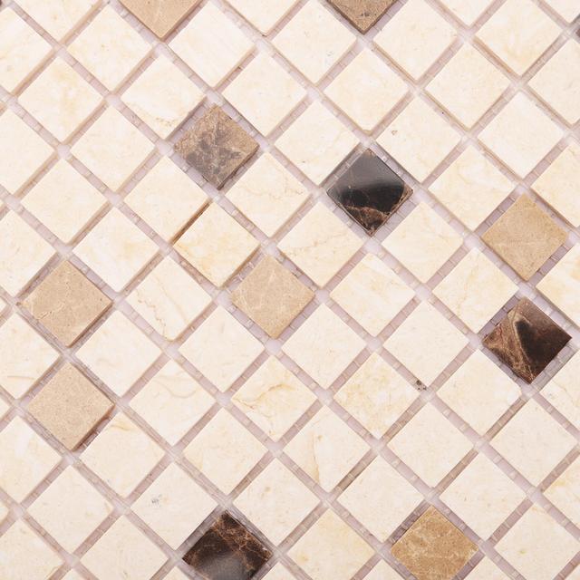Crema Marfil and Emperador Marble Mosaic Tiles — mosaic ghép nghệ thuật bằng đá marble nâu Emperador