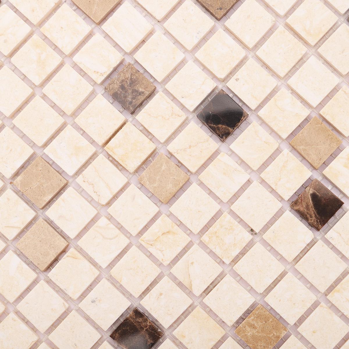 Crema Marfil and Emperador Marble Mosaic Tiles — mosaic ghép nghệ thuật bằng đá marble nâu Emperador