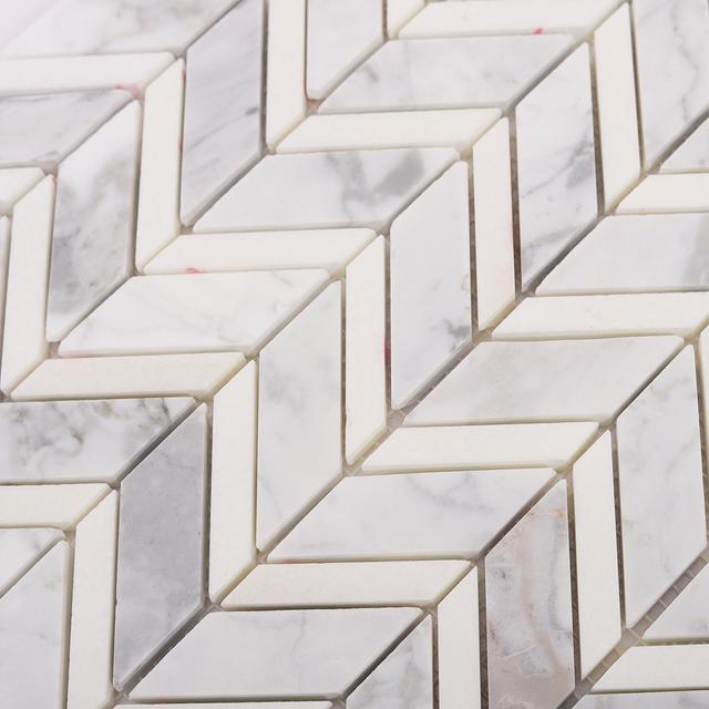 Carrara White Herringbone Marble Mosaic — mosaic xương cá bằng đá marble trắng Carrara