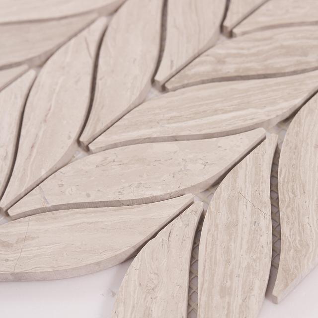Grigio Legno Leaf Shape Marble Mosaic Tiles Natural Texture Organic — mosaic ghép nghệ thuật bằng đá marble tự nhiên