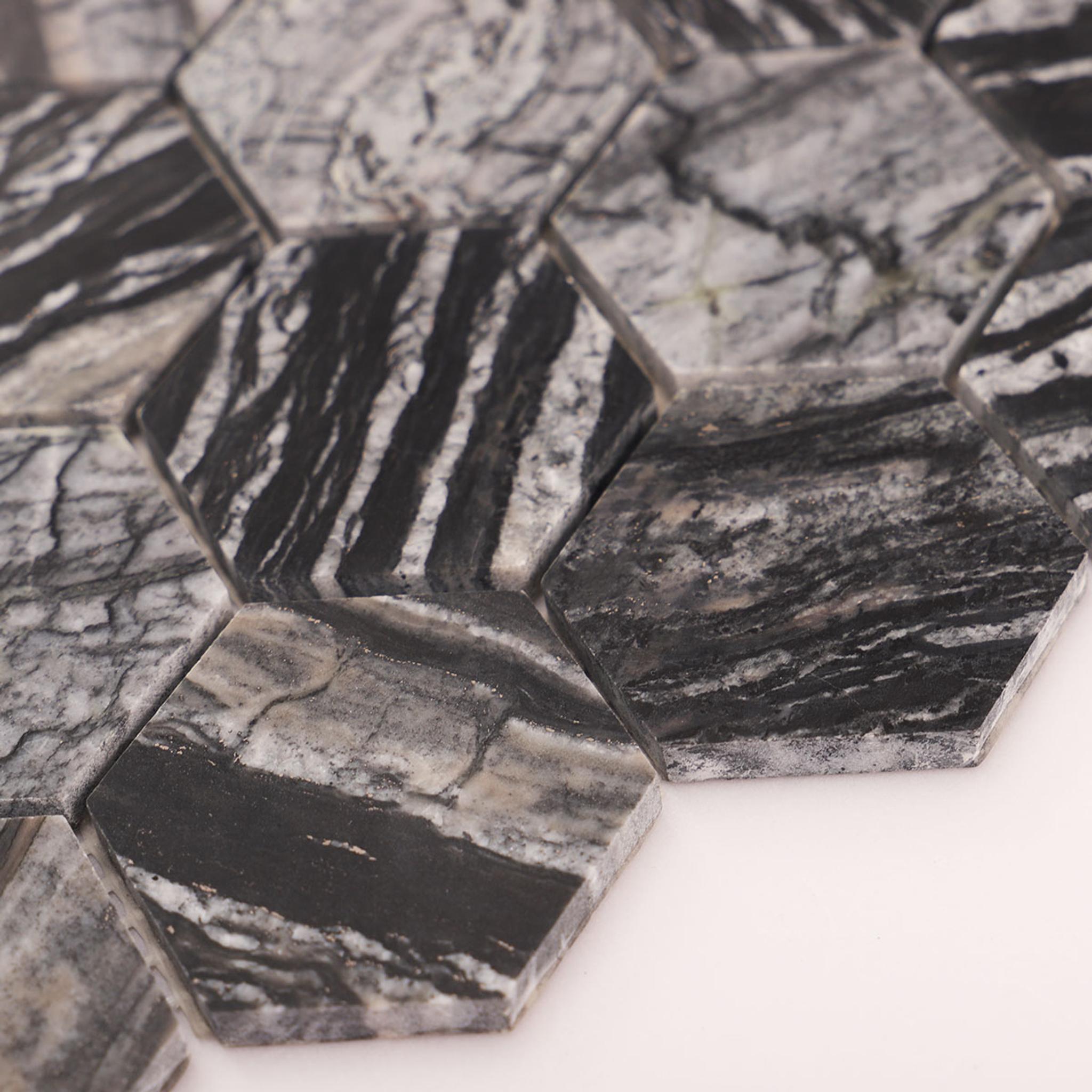 Dark Grey Hexagon Marble Mosaic Tiles — mosaic lục giác bằng đá marble xám