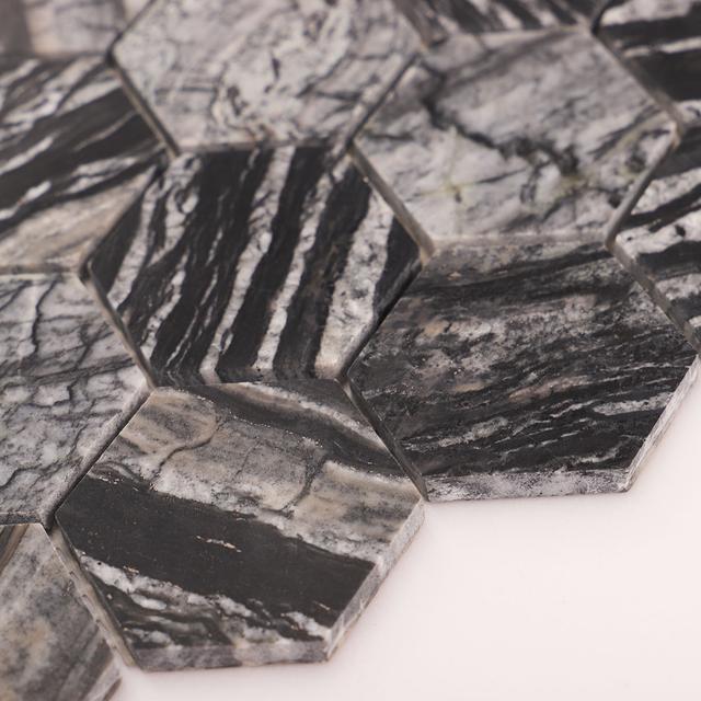 Dark Grey Hexagon Marble Mosaic Tiles — mosaic lục giác bằng đá marble xám
