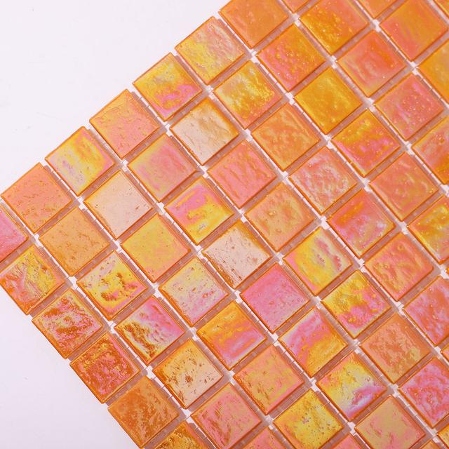 Pearlescent Orange Square Glass Mosaic Wall and Floor Tile — mosaic vuông bằng thủy tinh tự nhiên