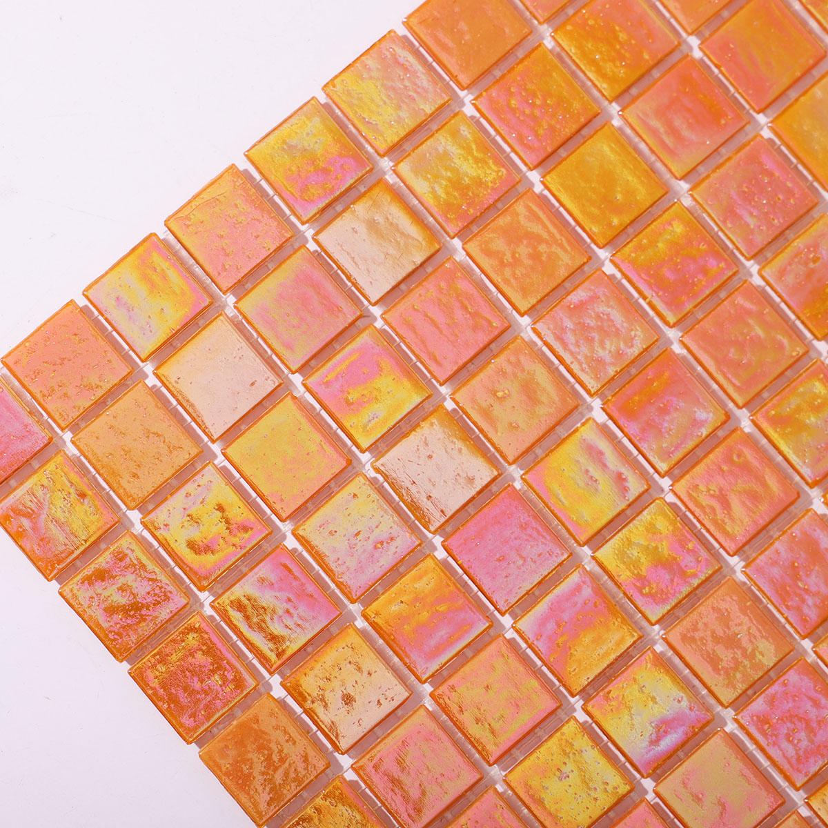 Pearlescent Orange Square Glass Mosaic Wall and Floor Tile — mosaic vuông bằng thủy tinh tự nhiên