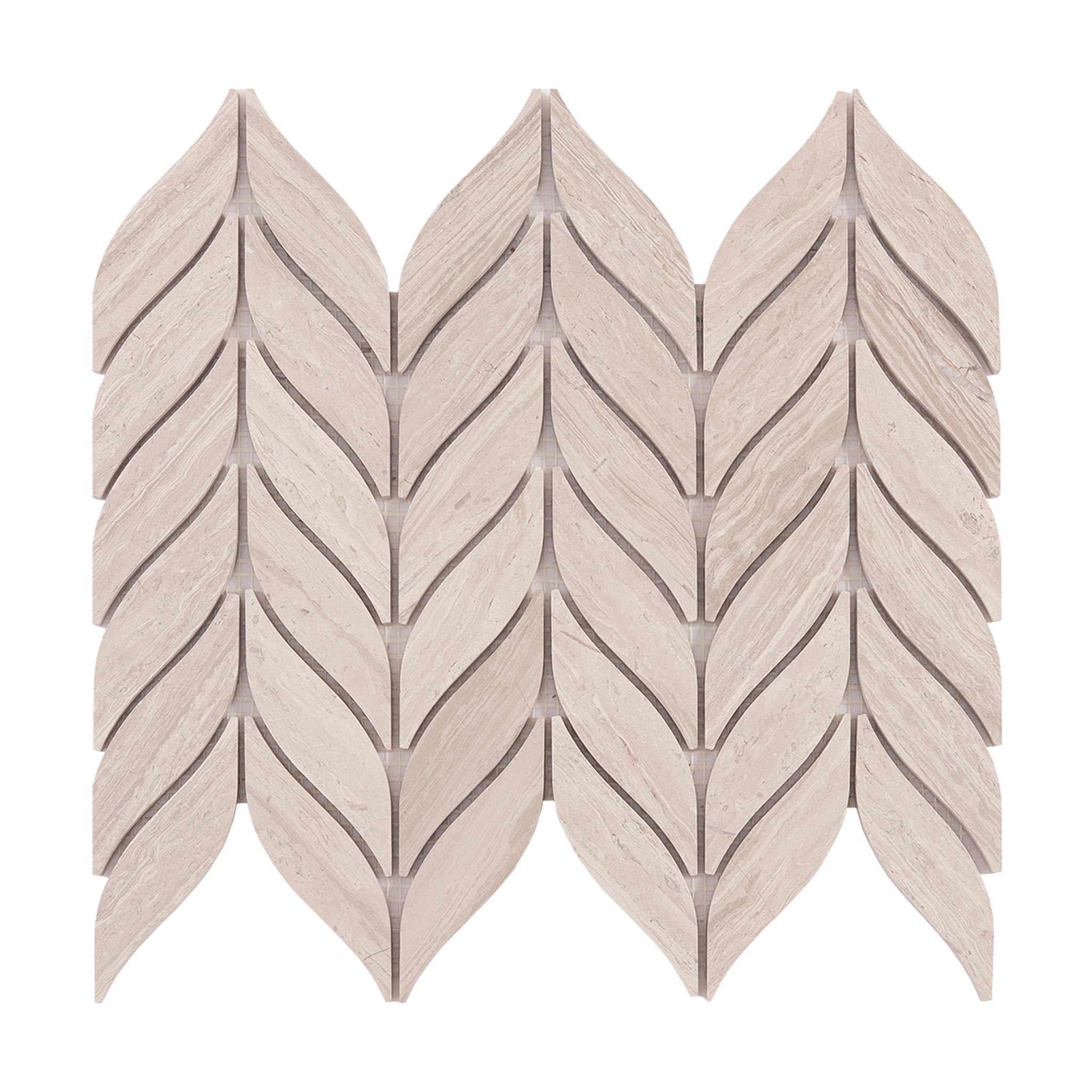 Grigio Legno Leaf Shape Marble Mosaic Tiles Natural Texture Organic — mosaic ghép nghệ thuật bằng đá marble tự nhiên