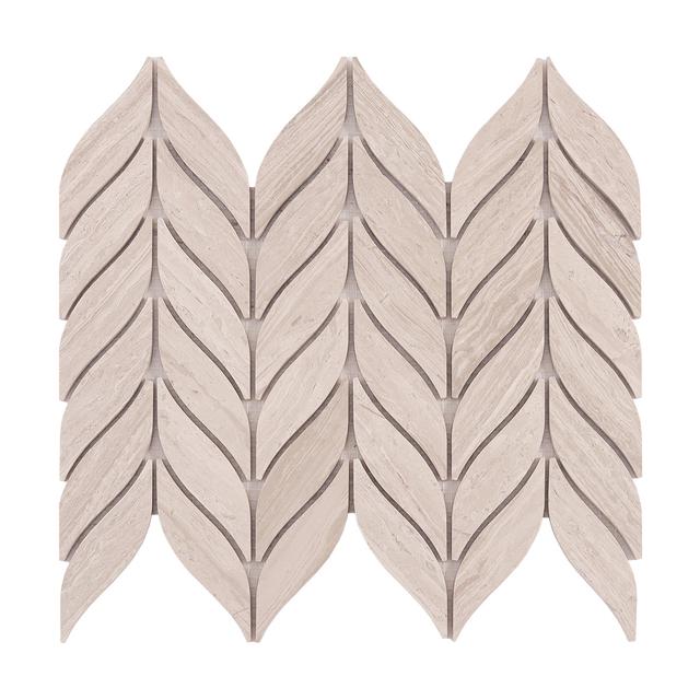 Grigio Legno Leaf Shape Marble Mosaic Tiles Natural Texture Organic — mosaic ghép nghệ thuật bằng đá marble tự nhiên