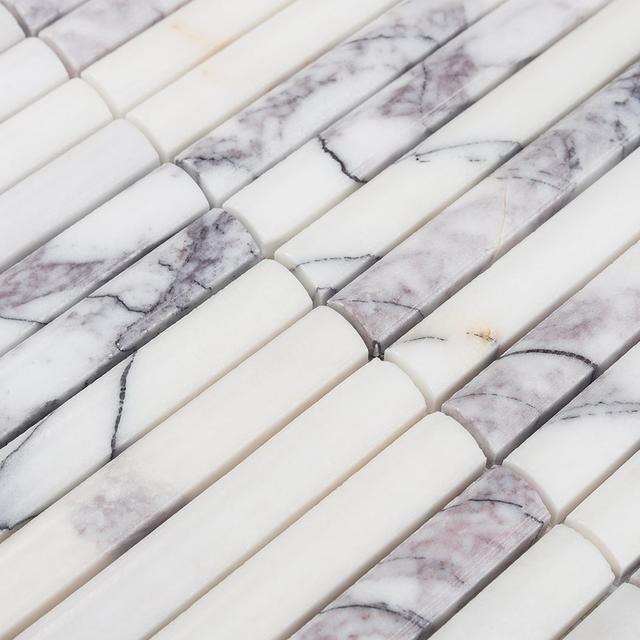 White Fluted Marble Kit Kat Mosaic Tile for Kitchen Bathroom — mosaic rãnh sọc (fluted) bằng đá marble trắng