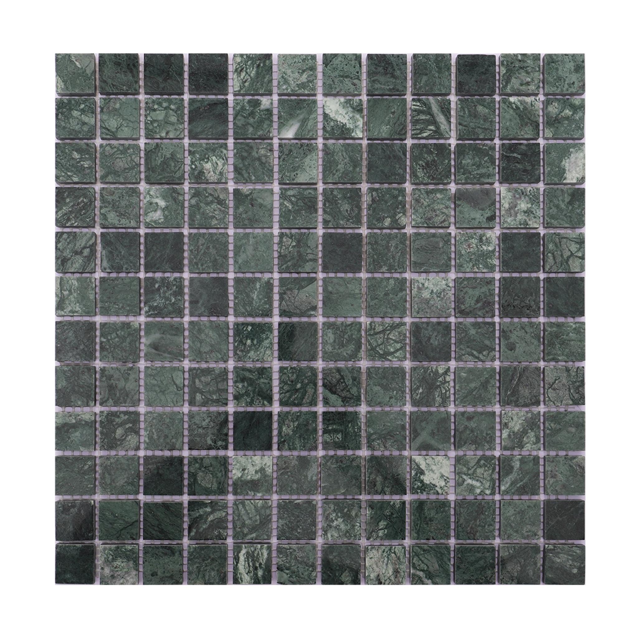Green Square Honed Natural Marble Mosaic Tiles — mosaic vuông bằng đá marble xanh lục