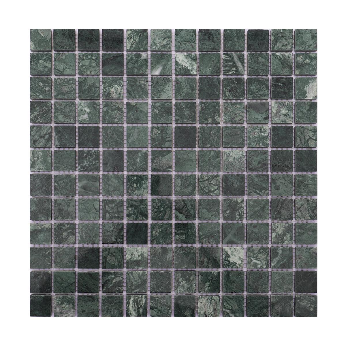 Green Square Honed Natural Marble Mosaic Tiles — mosaic vuông bằng đá marble xanh lục
