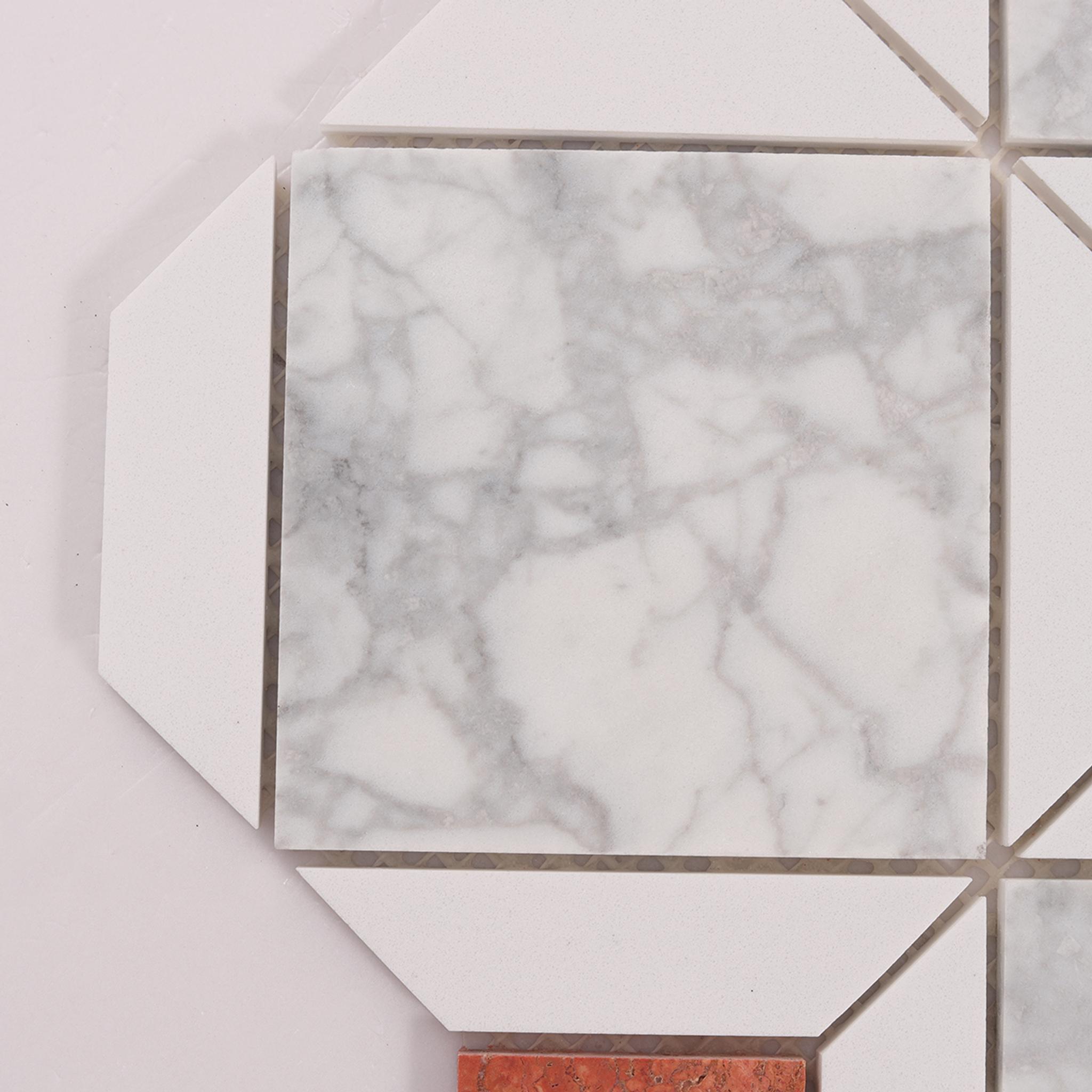 Octagon Carrara and Red Marble Mosaic Tiles — mosaic ghép nghệ thuật bằng đá marble trắng & đỏ