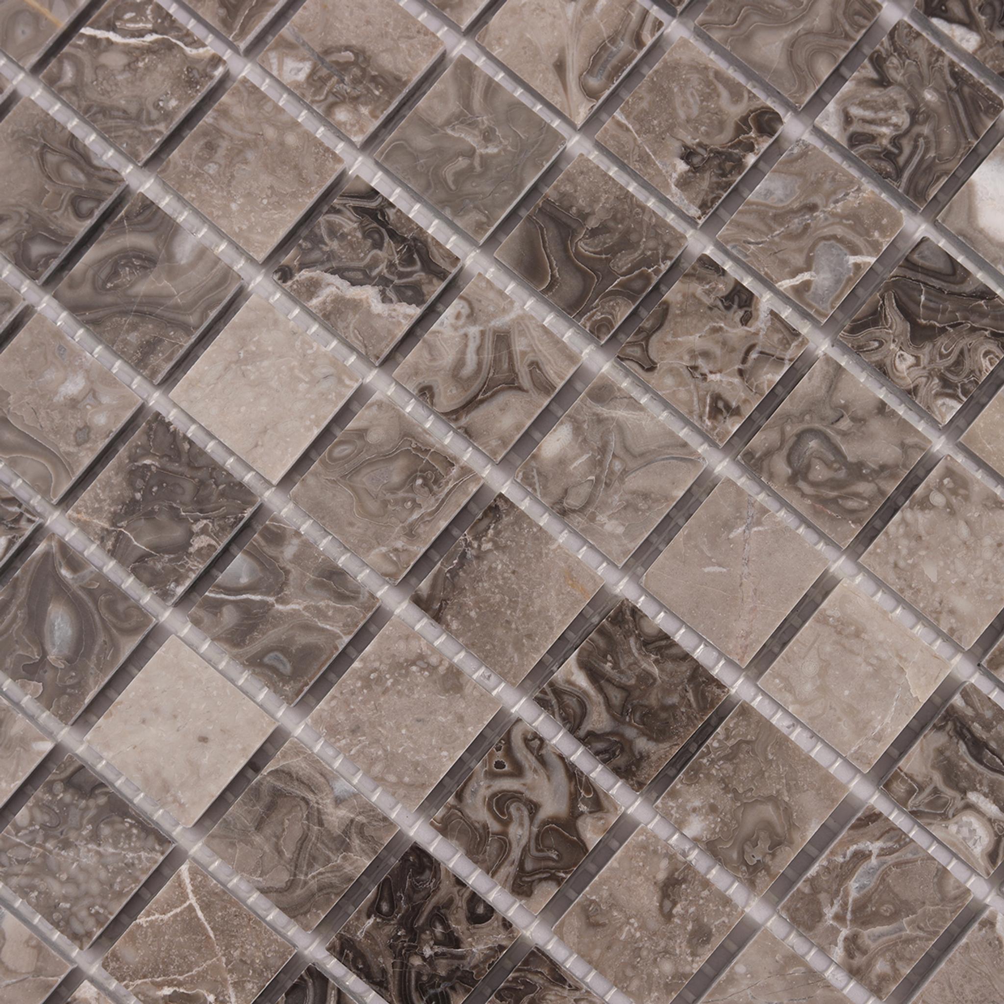Emperador Light Brown Square Marble Mosaic Tiles — mosaic vuông bằng đá marble nâu & nâu Emperador
