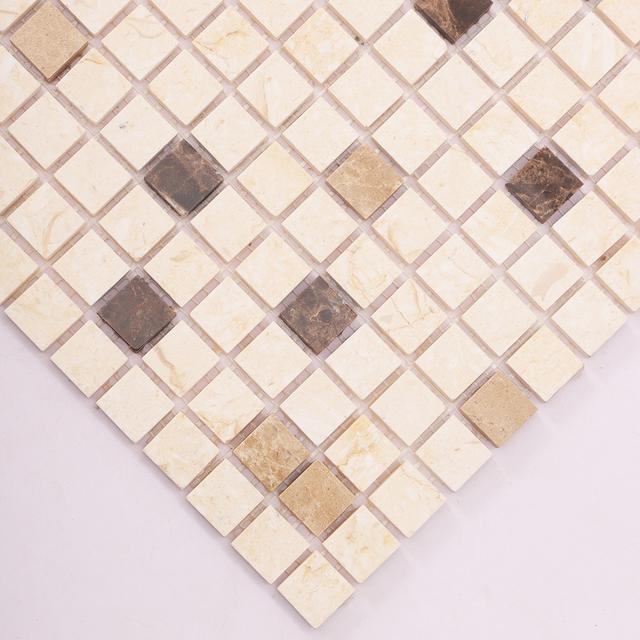 Crema Marfil and Emperador Marble Mosaic Tiles — mosaic ghép nghệ thuật bằng đá marble nâu Emperador