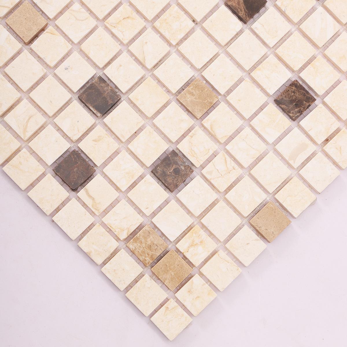 Crema Marfil and Emperador Marble Mosaic Tiles — mosaic ghép nghệ thuật bằng đá marble nâu Emperador