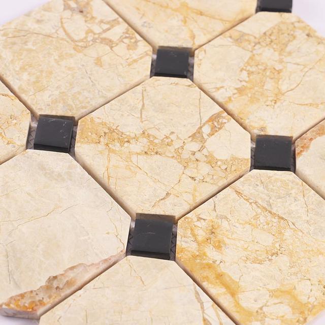 Crema Octagon Marble With Black Dot Mosaic Tile For Walls And Floors — mosaic ghép nghệ thuật bằng đá marble đen