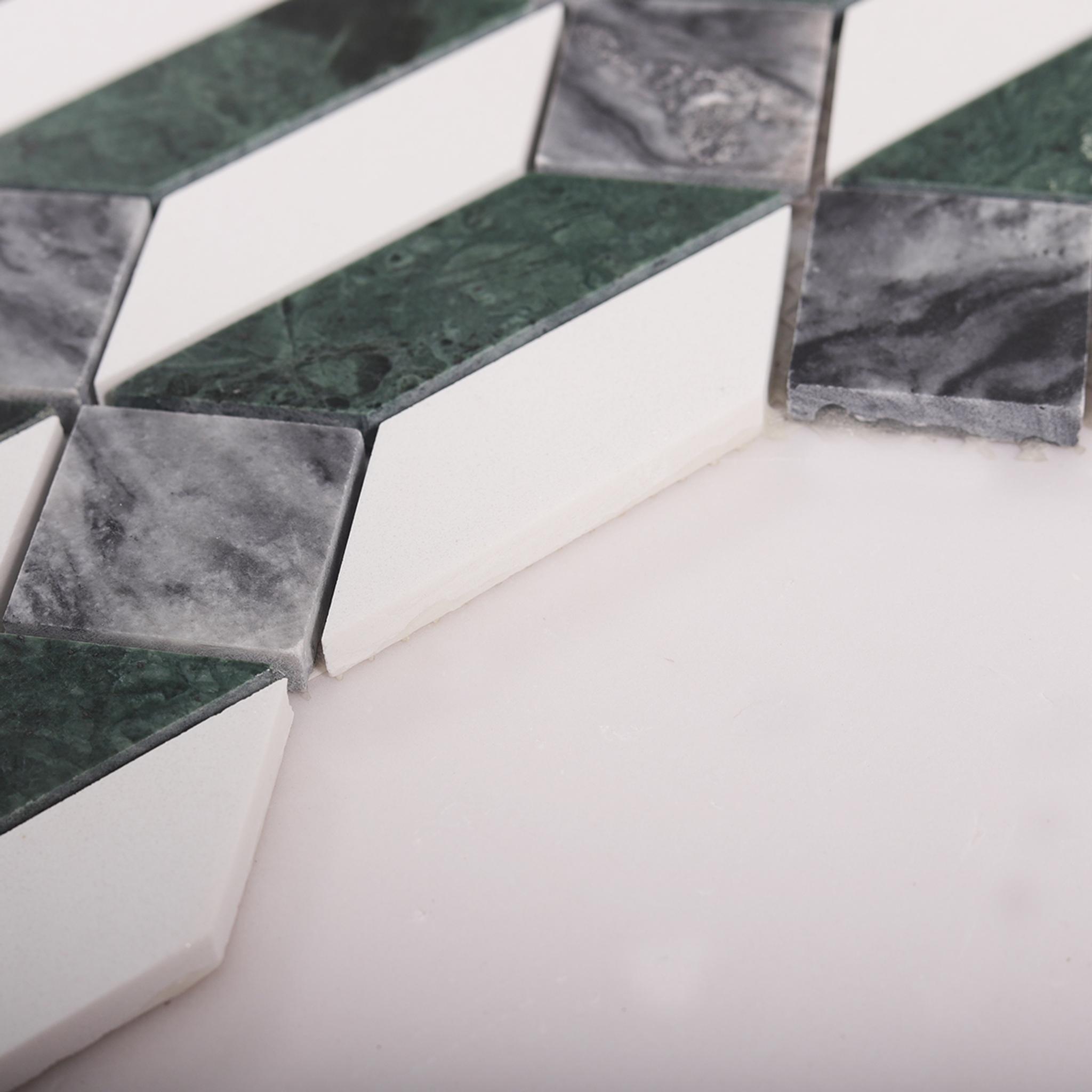 Green and White Picket Marble Mosaic Tiles — mosaic ghép nghệ thuật bằng đá marble trắng & xanh lục