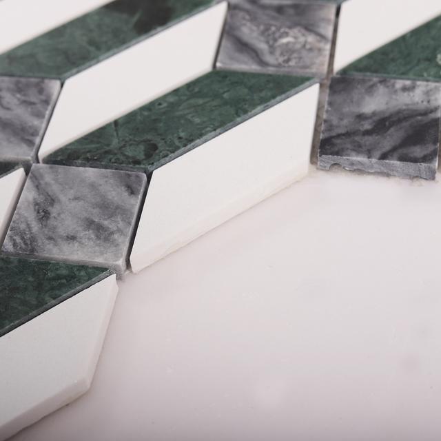 Green and White Picket Marble Mosaic Tiles — mosaic ghép nghệ thuật bằng đá marble trắng & xanh lục