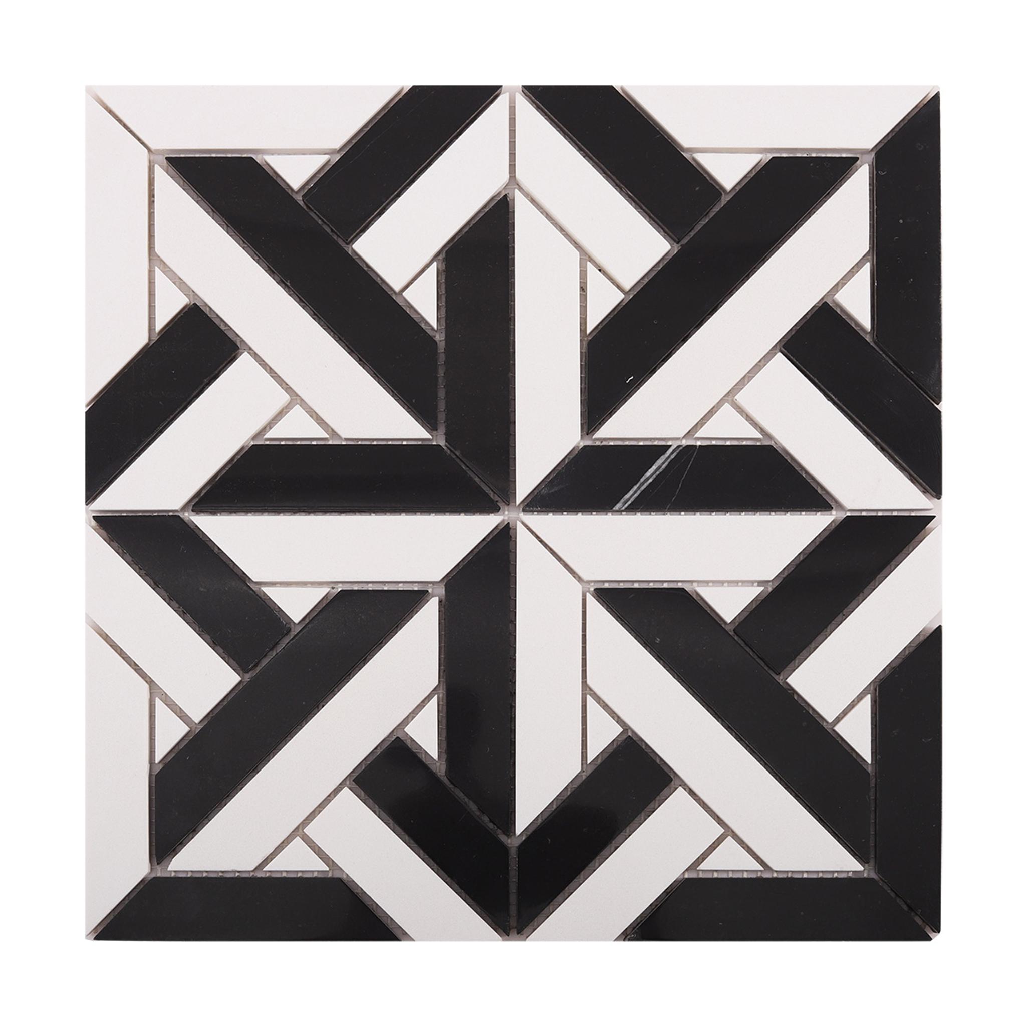 White and Black Geometrica Marble Mosaic Tiles — mosaic ghép nghệ thuật bằng đá marble đen & trắng