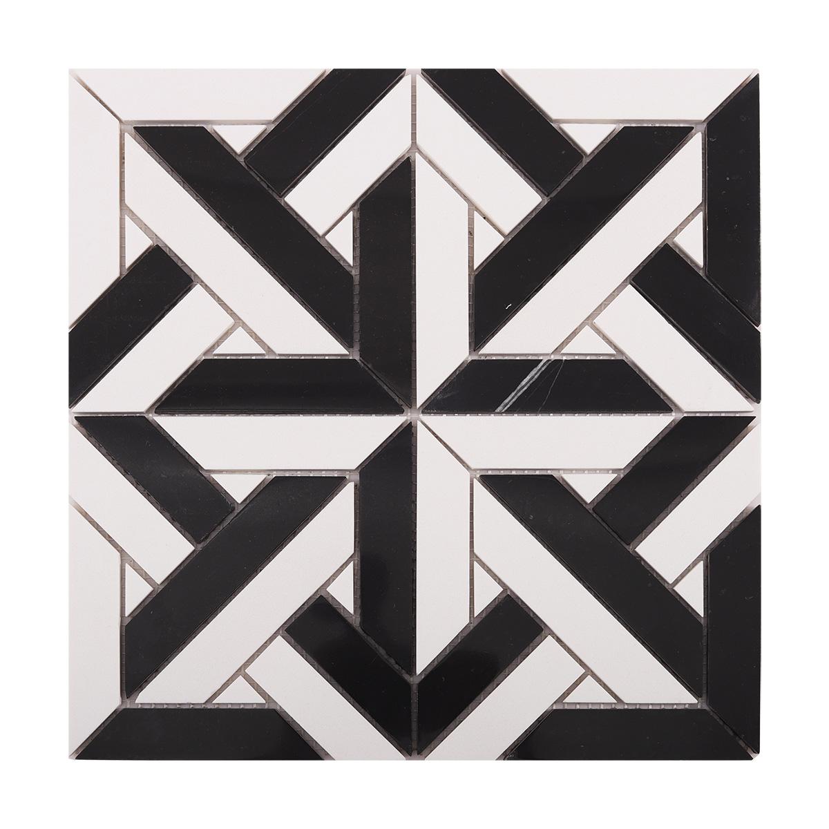 White and Black Geometrica Marble Mosaic Tiles — mosaic ghép nghệ thuật bằng đá marble đen & trắng