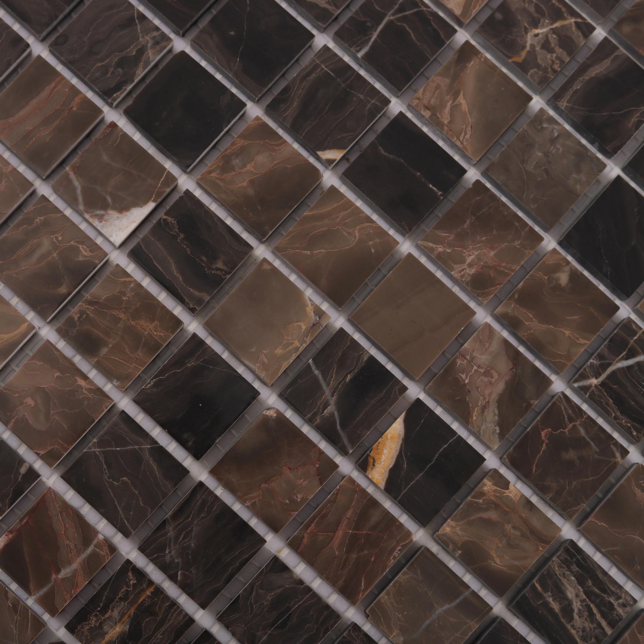 Dark Emperador Square Marble Mosaic — mosaic vuông bằng đá marble nâu Emperador