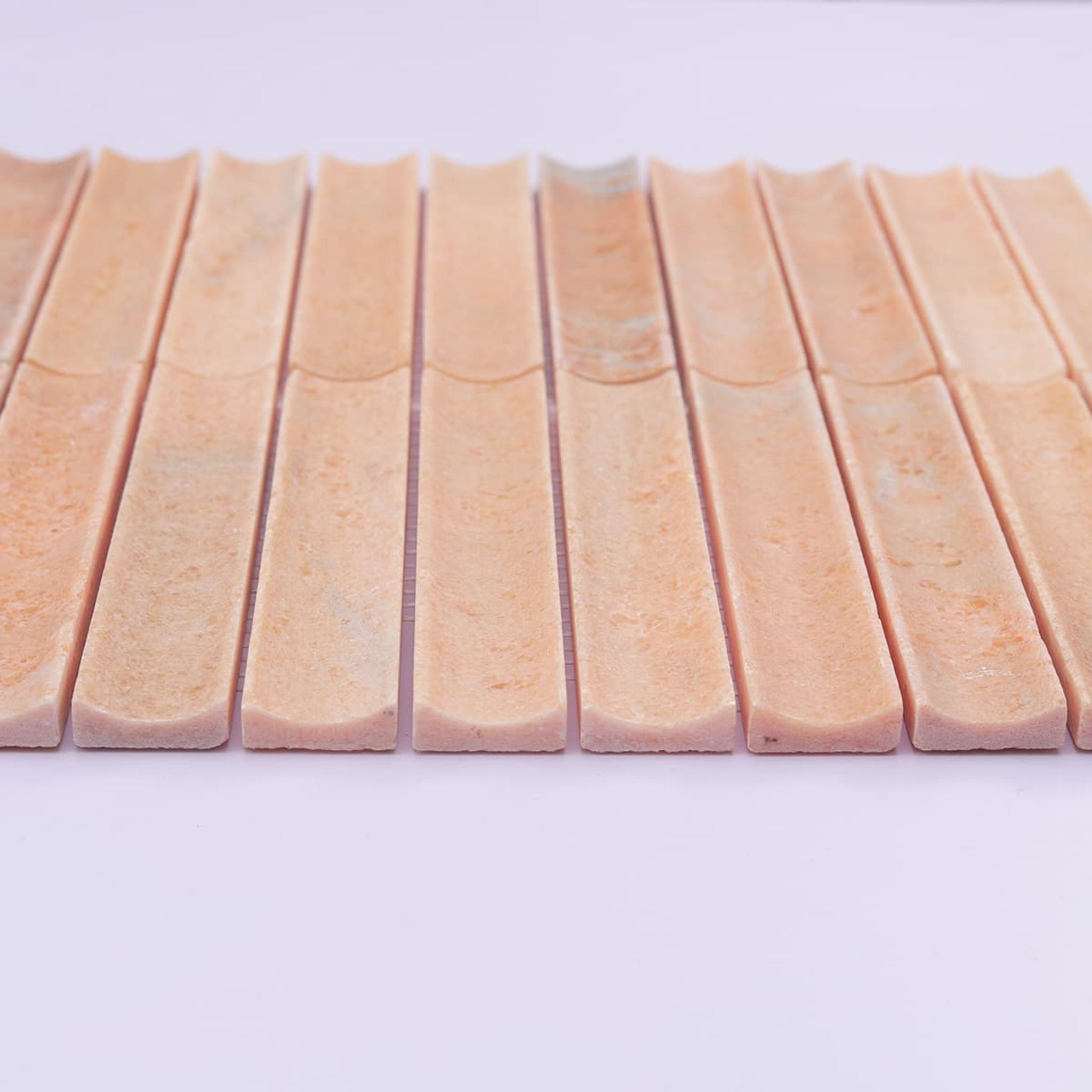 Orange Fluted Marble Mosaic Tile for Wall — mosaic rãnh sọc (fluted) bằng đá marble tự nhiên