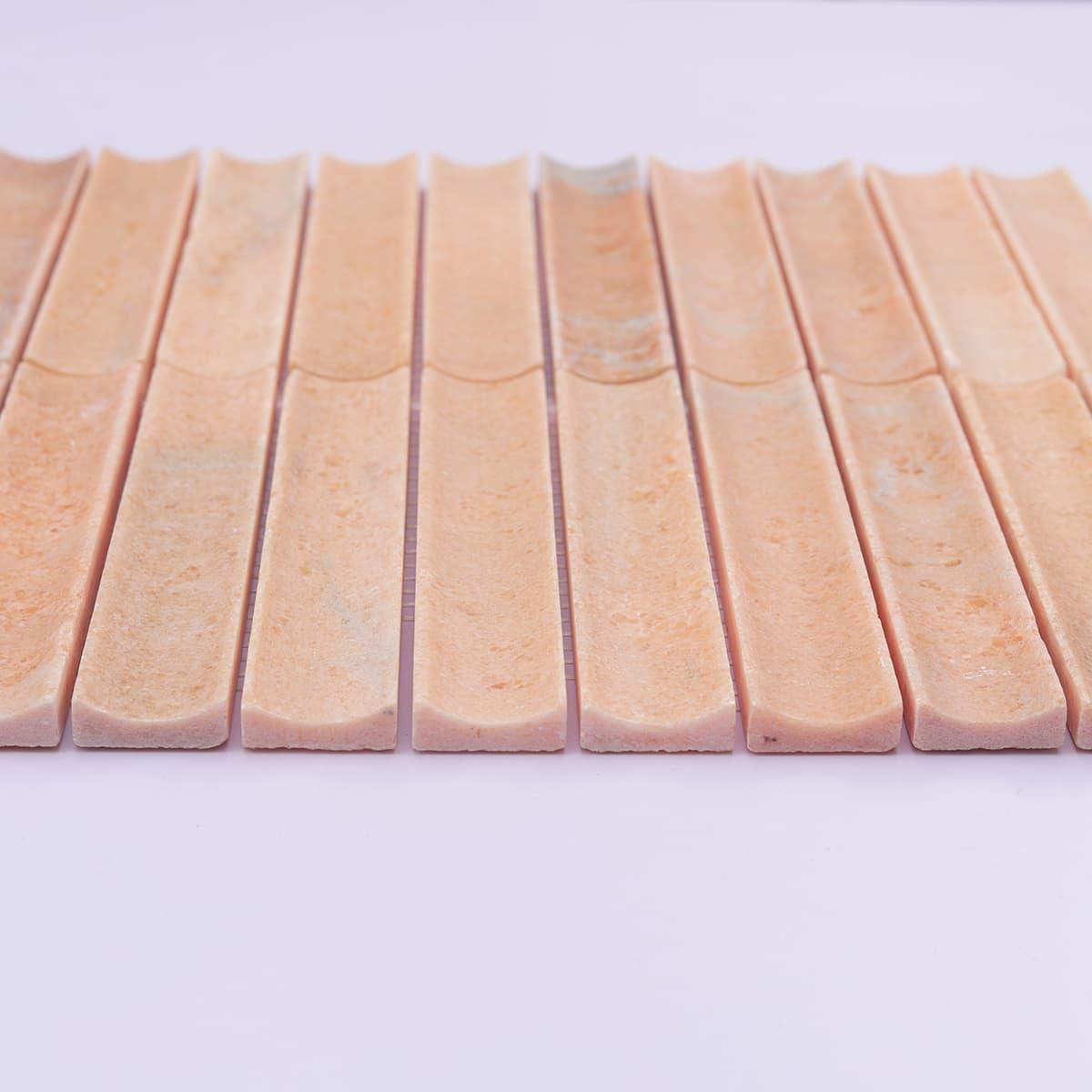Orange Fluted Marble Mosaic Tile for Wall — mosaic rãnh sọc (fluted) bằng đá marble tự nhiên
