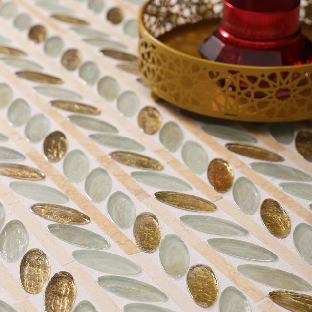 Glass and Marble Oval Leaf Mosaic Tiles — mosaic ghép nghệ thuật bằng đá marble đỏ