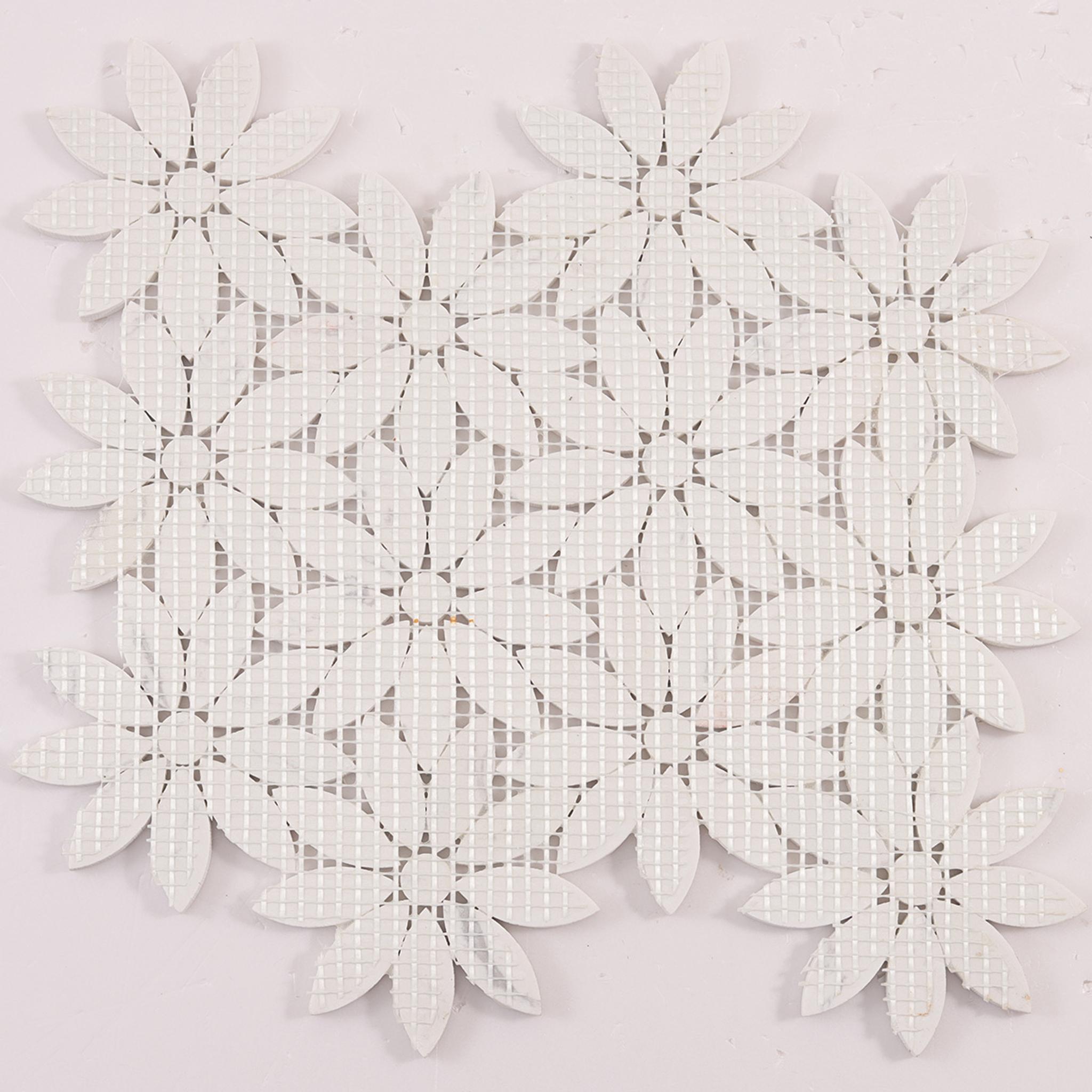White Daisy Waterjet Artificial Marble Mosaic Tiles — mosaic hoa văn waterjet bằng đá marble trắng
