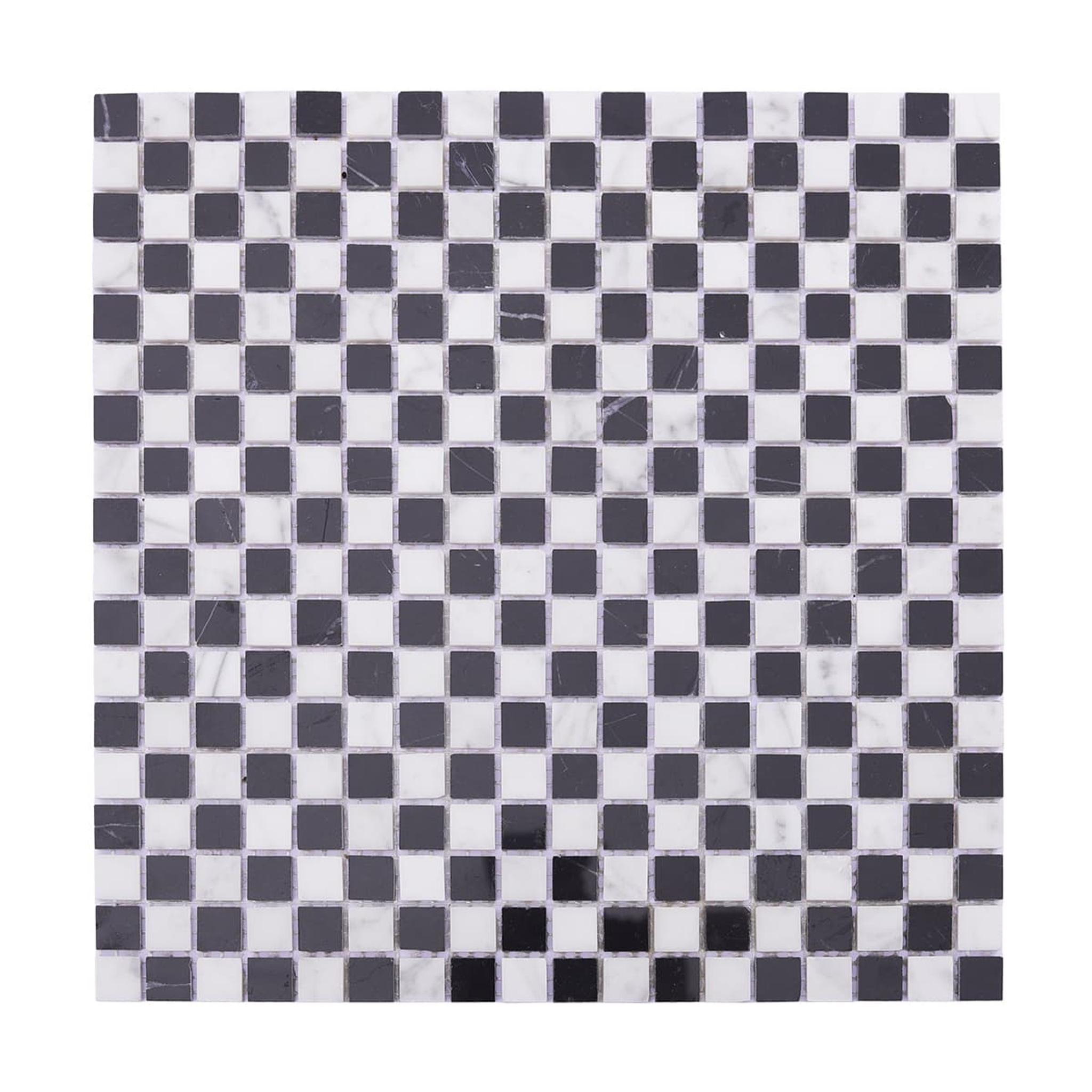 Black and White Checkered Marble Mosaic Tile for Wall & Floor — mosaic ghép nghệ thuật bằng đá marble đen & trắng