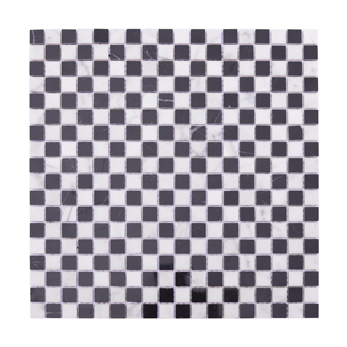 Black and White Checkered Marble Mosaic Tile for Wall & Floor — mosaic ghép nghệ thuật bằng đá marble đen & trắng