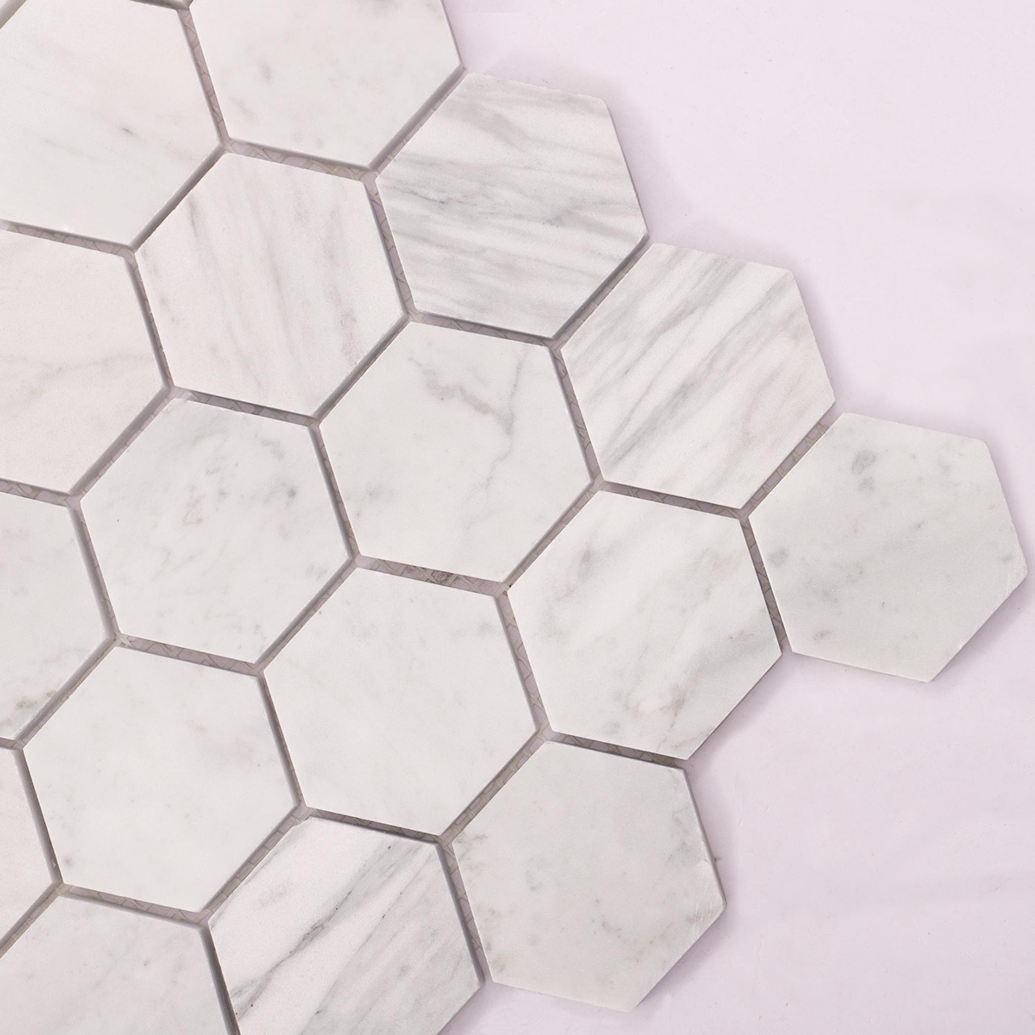 Carrara White Marble Hexagon Mosaic Tiles — mosaic lục giác bằng đá marble trắng & trắng Carrara