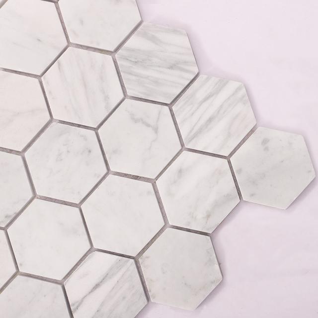 Carrara White Marble Hexagon Mosaic Tiles — mosaic lục giác bằng đá marble trắng & trắng Carrara