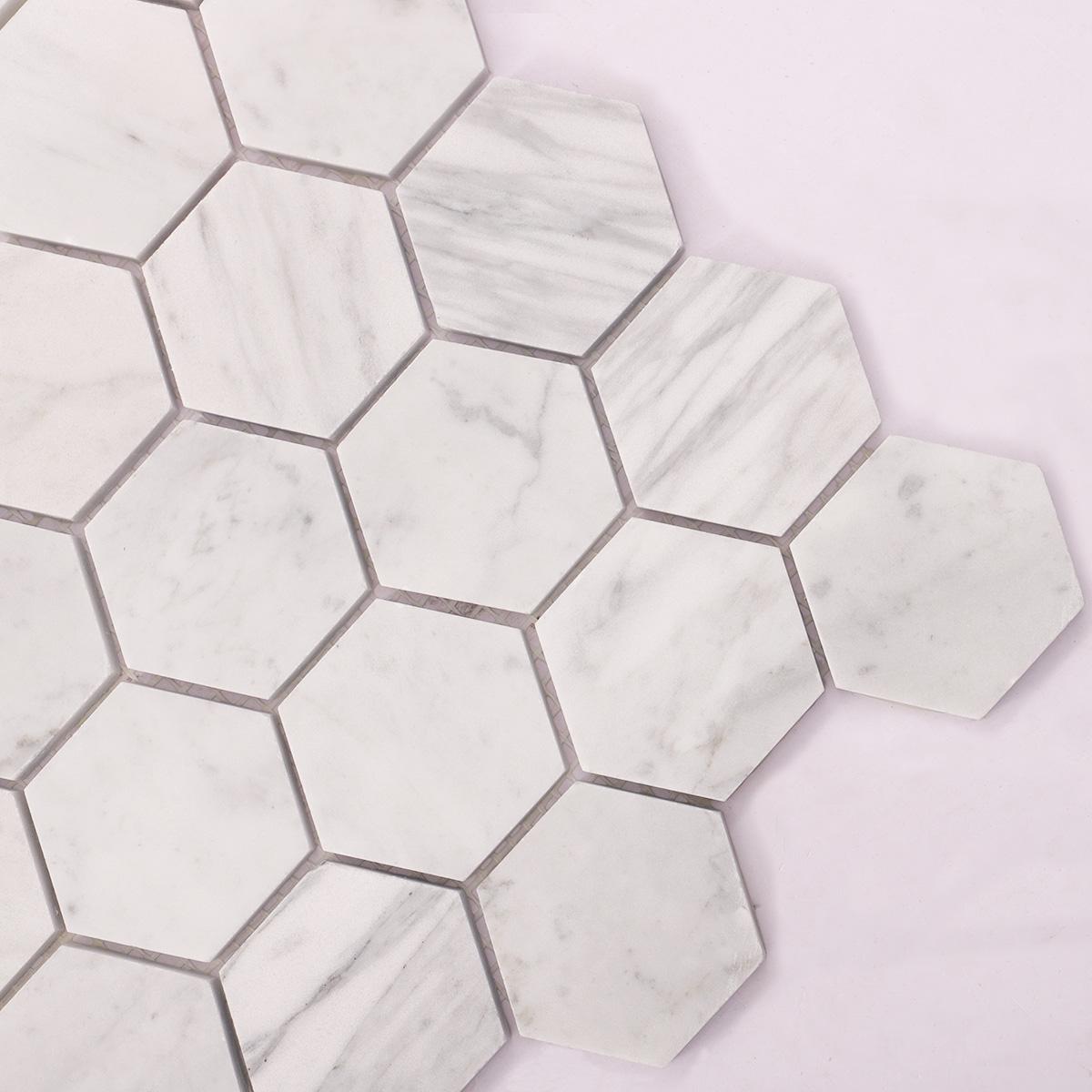 Carrara White Marble Hexagon Mosaic Tiles — mosaic lục giác bằng đá marble trắng & trắng Carrara