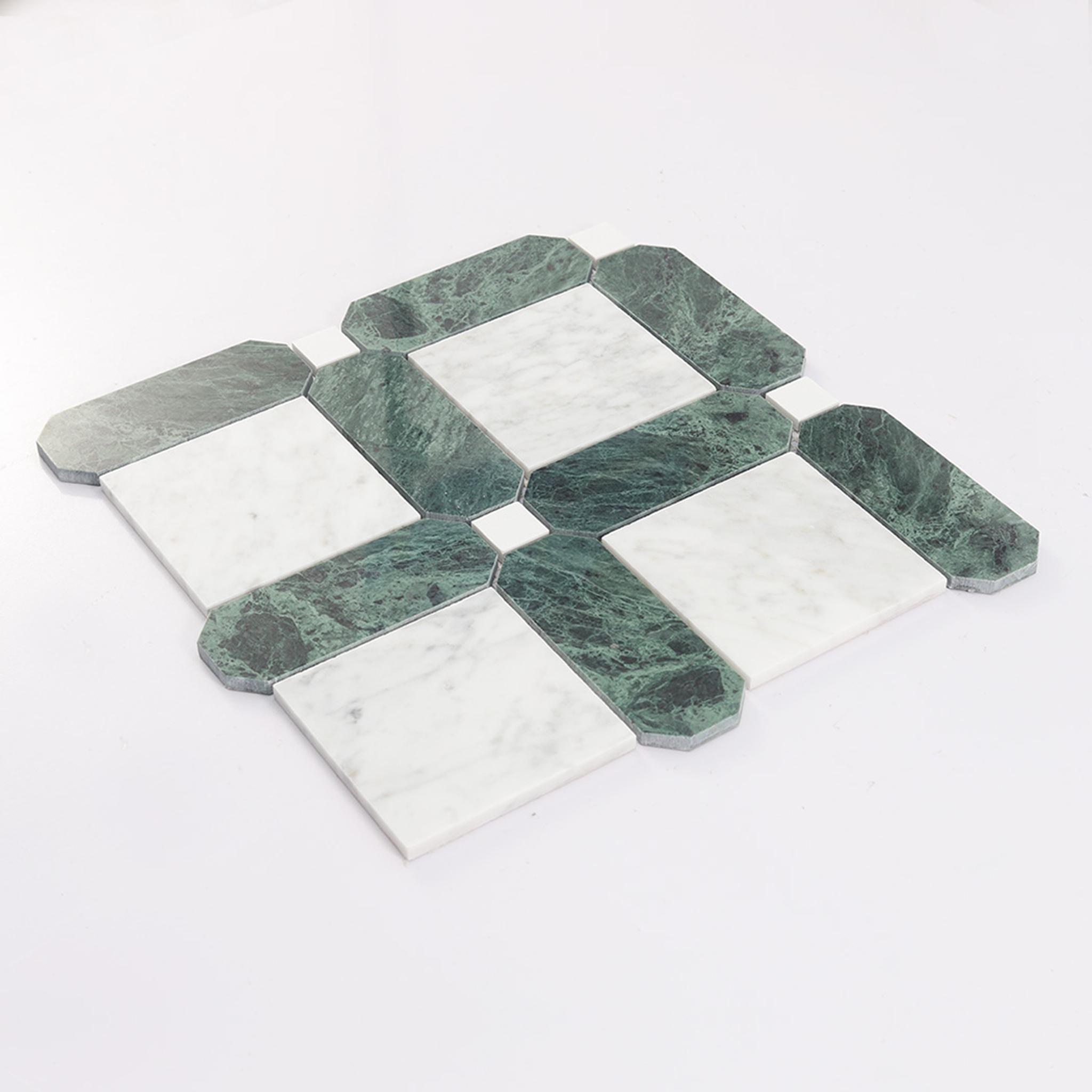 Framed Square Marble Mosaic White and Green Tile — mosaic vuông bằng đá marble trắng & xanh lục