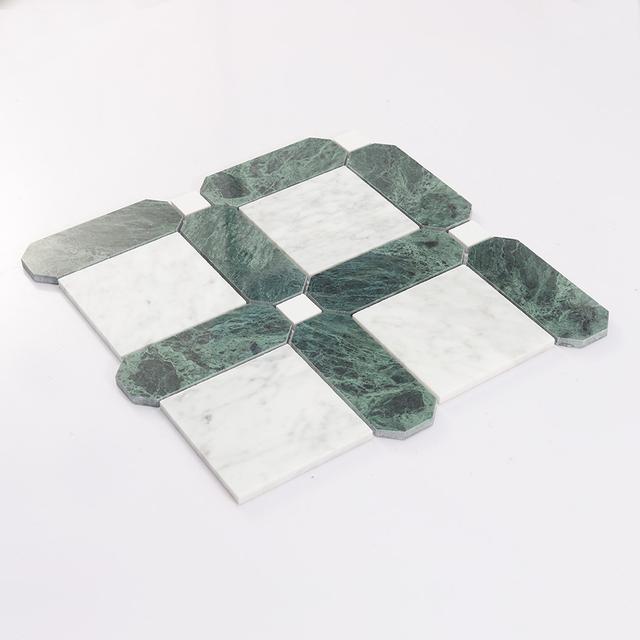 Framed Square Marble Mosaic White and Green Tile — mosaic vuông bằng đá marble trắng & xanh lục