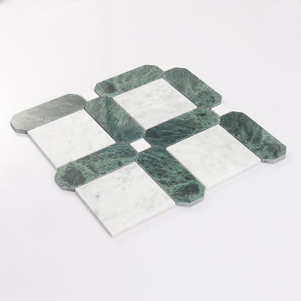 Framed Square Marble Mosaic White and Green Tile — mosaic vuông bằng đá marble trắng & xanh lục