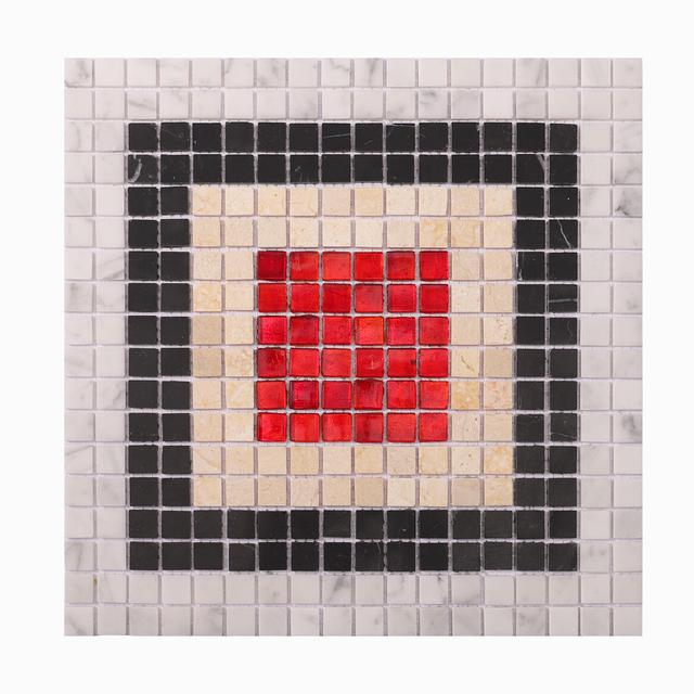 Concentric Frame Marble Mosaic with Red Glass Center - Khung Vuông Kính Đỏ — Rochelle Rochelle Stone