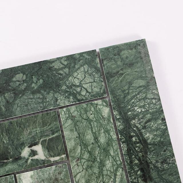Verde Green Herringbone Polished Marble Mosaic Tile — mosaic xương cá bằng đá marble xanh lục